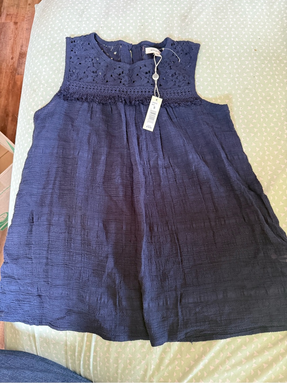 Max Studio Navy Crochet Yoke Sleeveless Camisole
